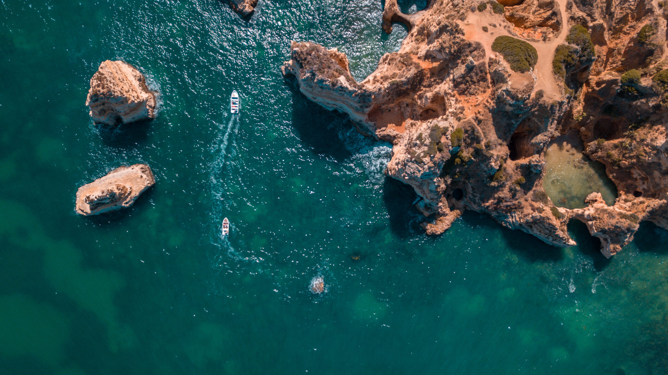 A beautiful Atlantic beaches and cliffs of Algarve, Portugal on a sunny summer day